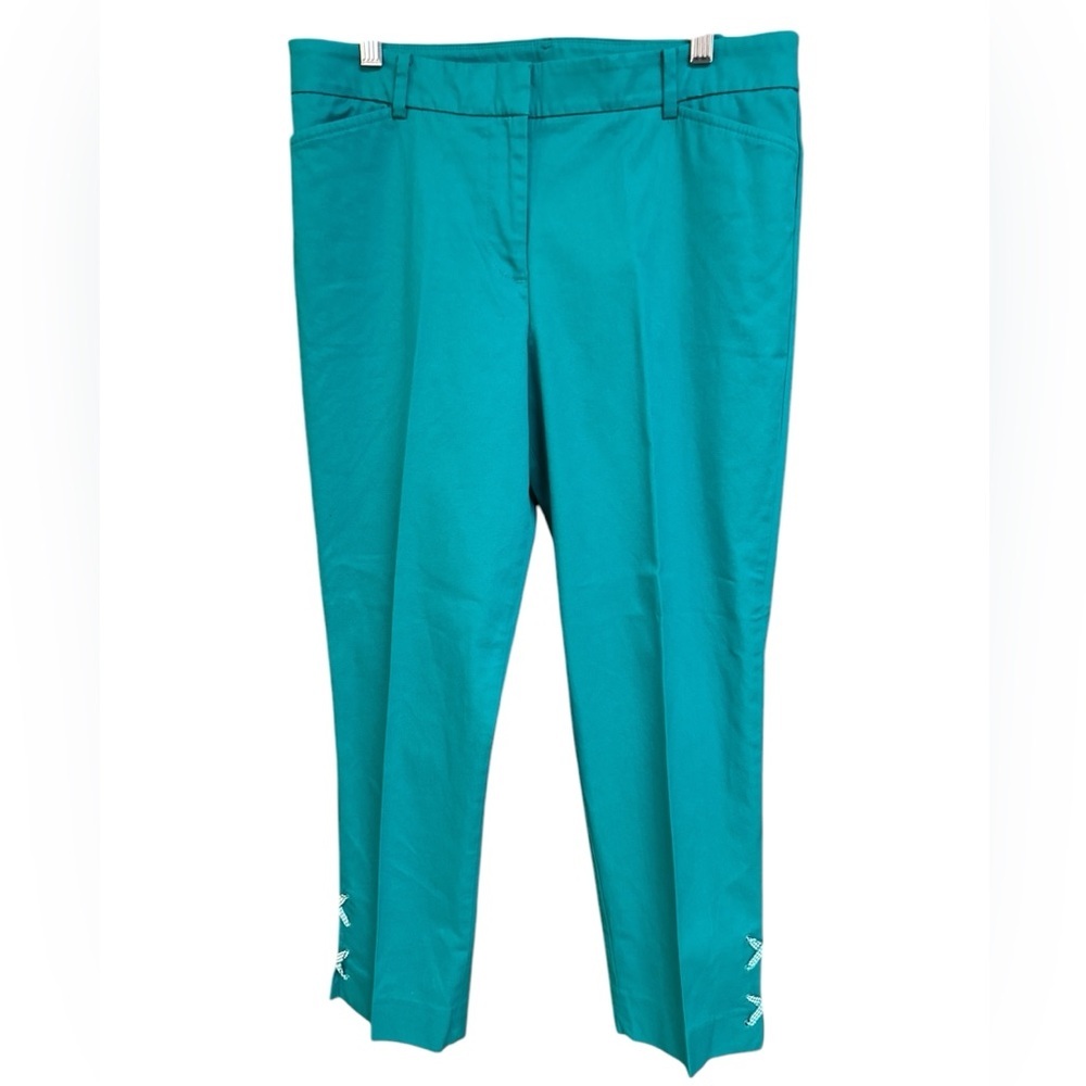 Talbots Perfect Crop Deep Teal Green Cotton Pants NWOT Size 4